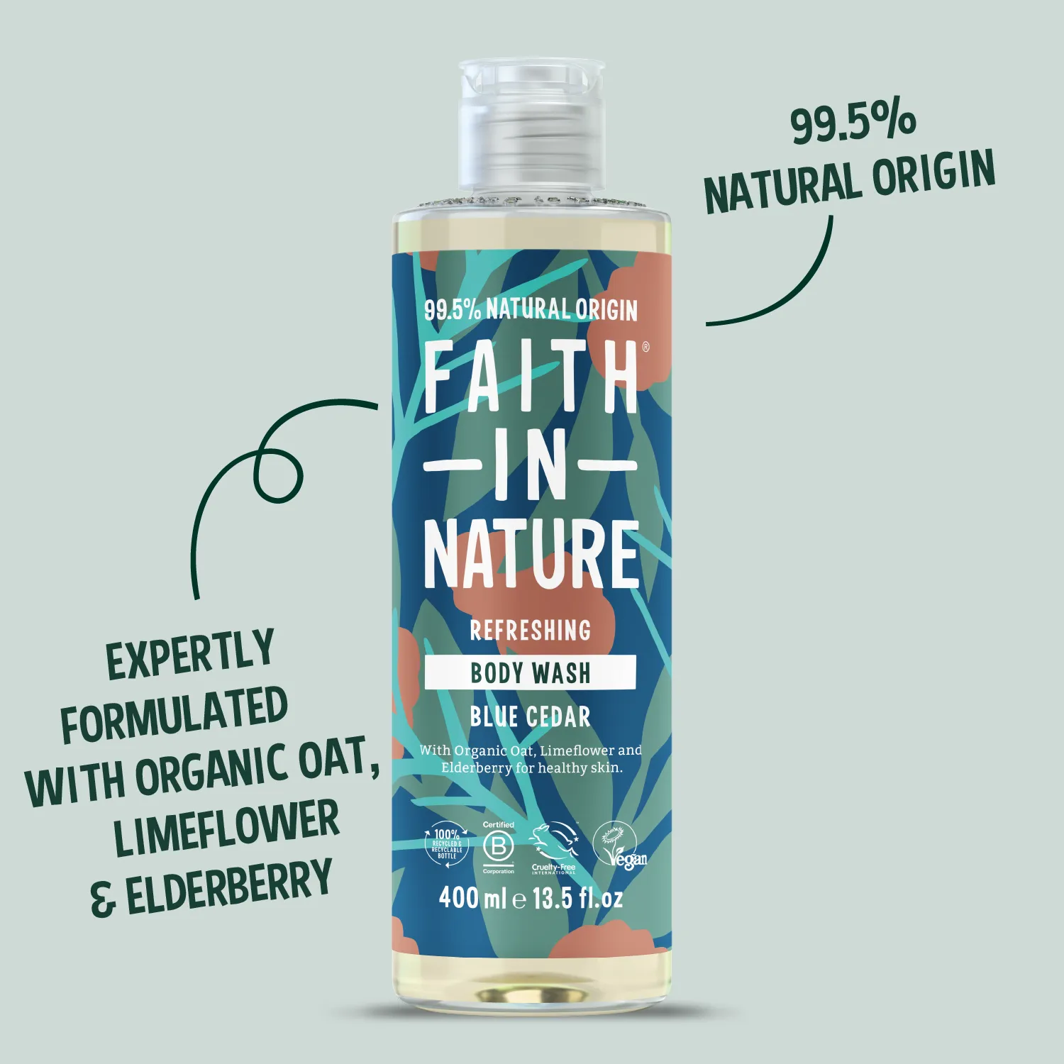 Faith in Nature Blue Cedar douchegel 400ml voor mannen