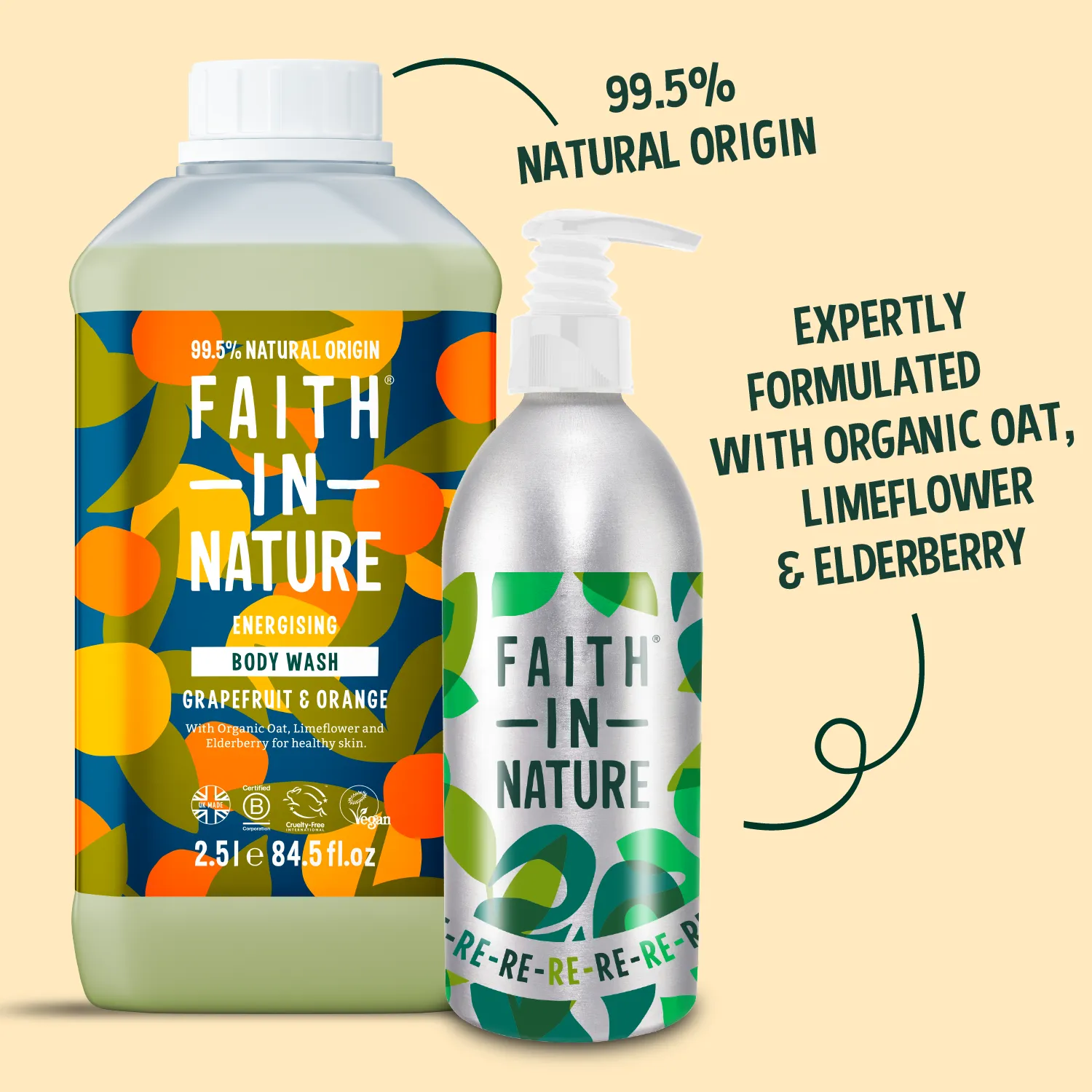 Faith in Nature Grapefruit & Orange douchegel 2,5L + aluminium fles