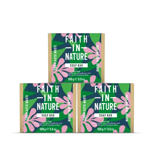 Faith in Nature Tea Tree zeepblokjes 3 stuks plasticvrij