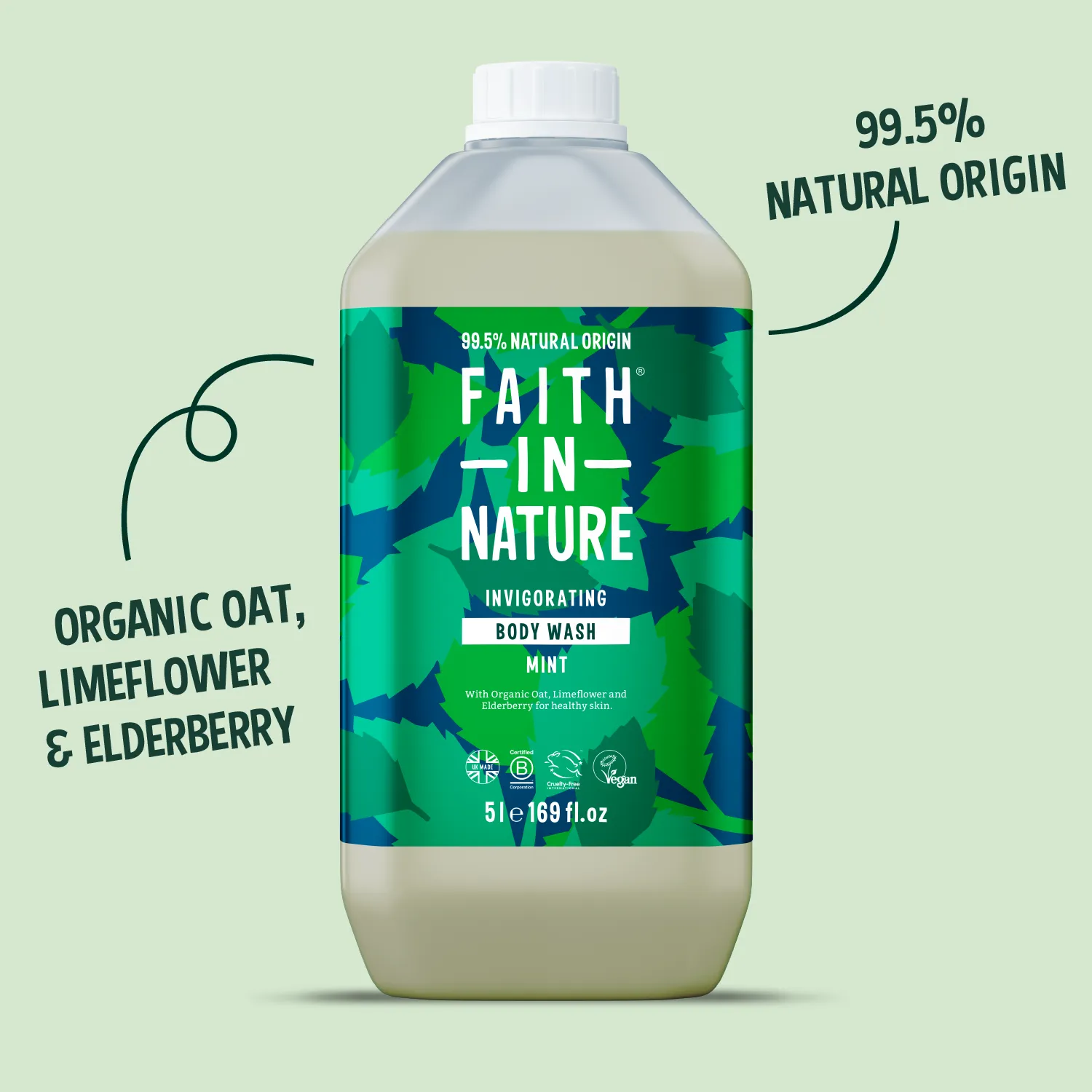 Faith in Nature Mint douchegel 5L navulling verfrissend