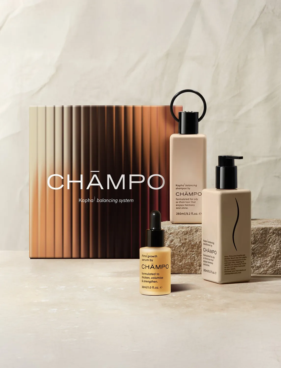 Chāmpo Kapha Balancing System giftset vet haar 3-stappen