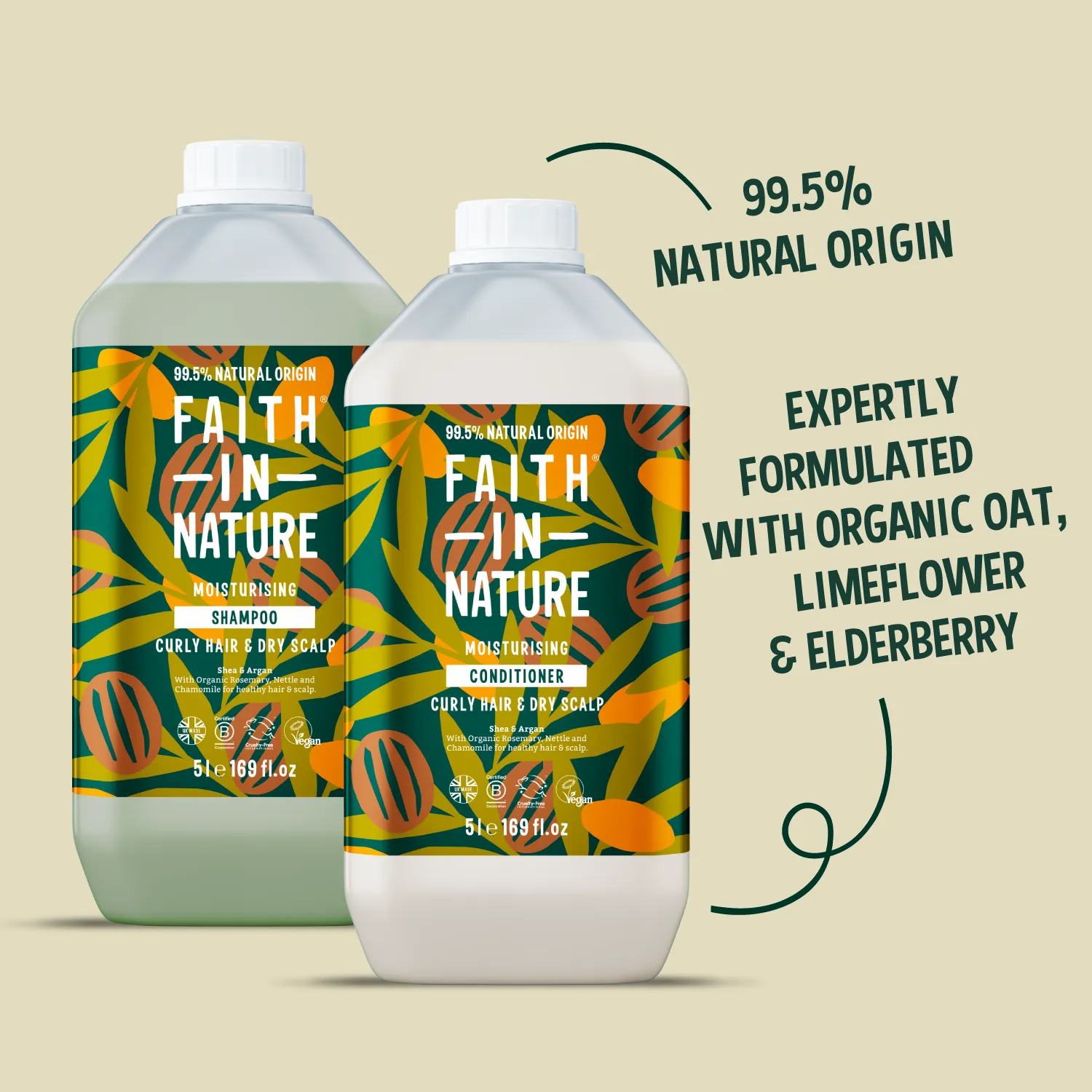 Faith in Nature Shea & Argan shampoo set 5L krul navulling