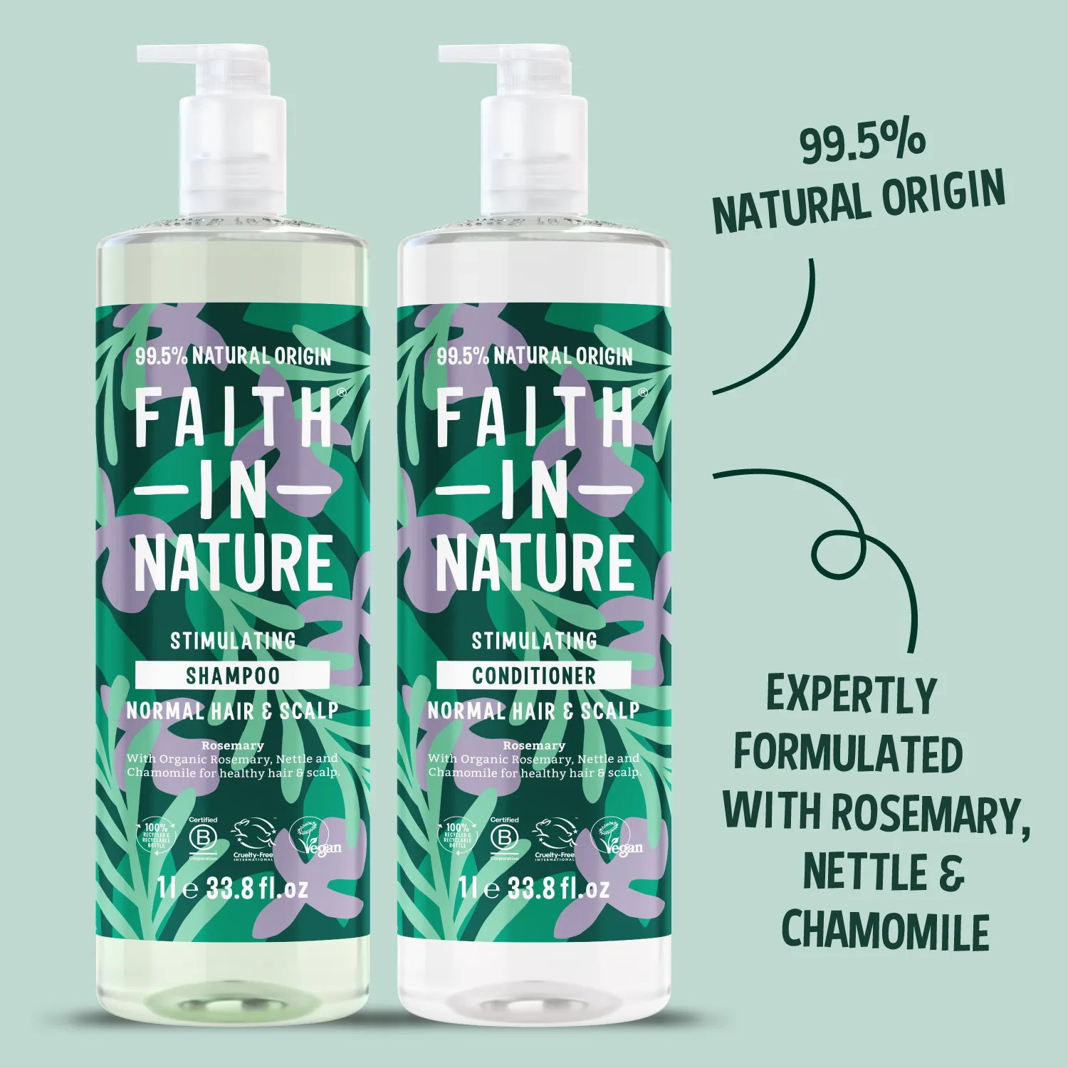 Faith in Nature Rosemary shampooset 2x1L normaal haar