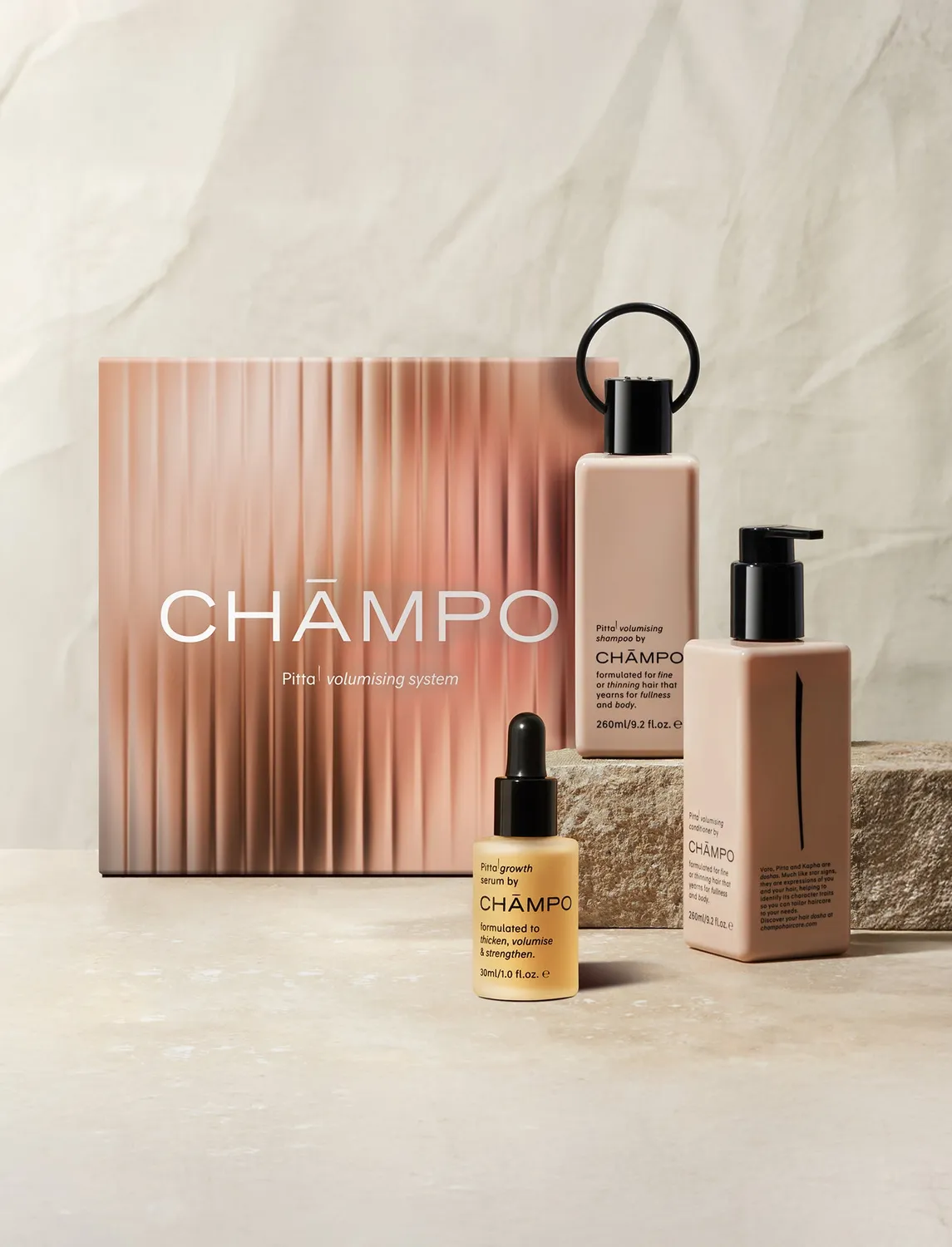 Chāmpo Pitta Volumising System Gift Set 3-staps dun haar