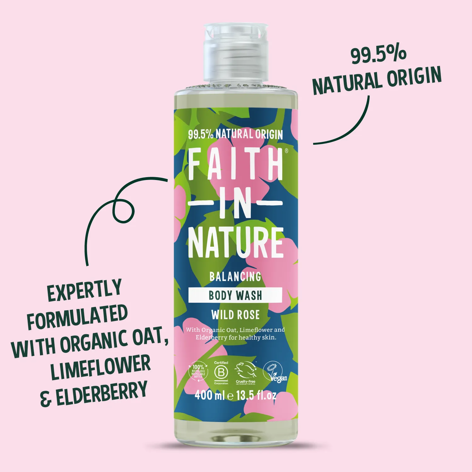 Faith in Nature Wild Rose douchegel 400ml roos