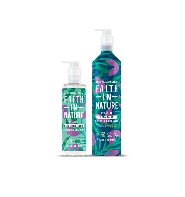 Faith in Nature Lavender bodywash lotion set aluminium ontspannend