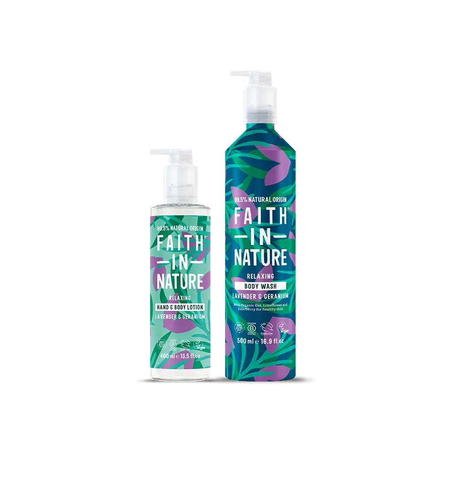 Faith in Nature Lavender bodywash lotion set aluminium ontspannend