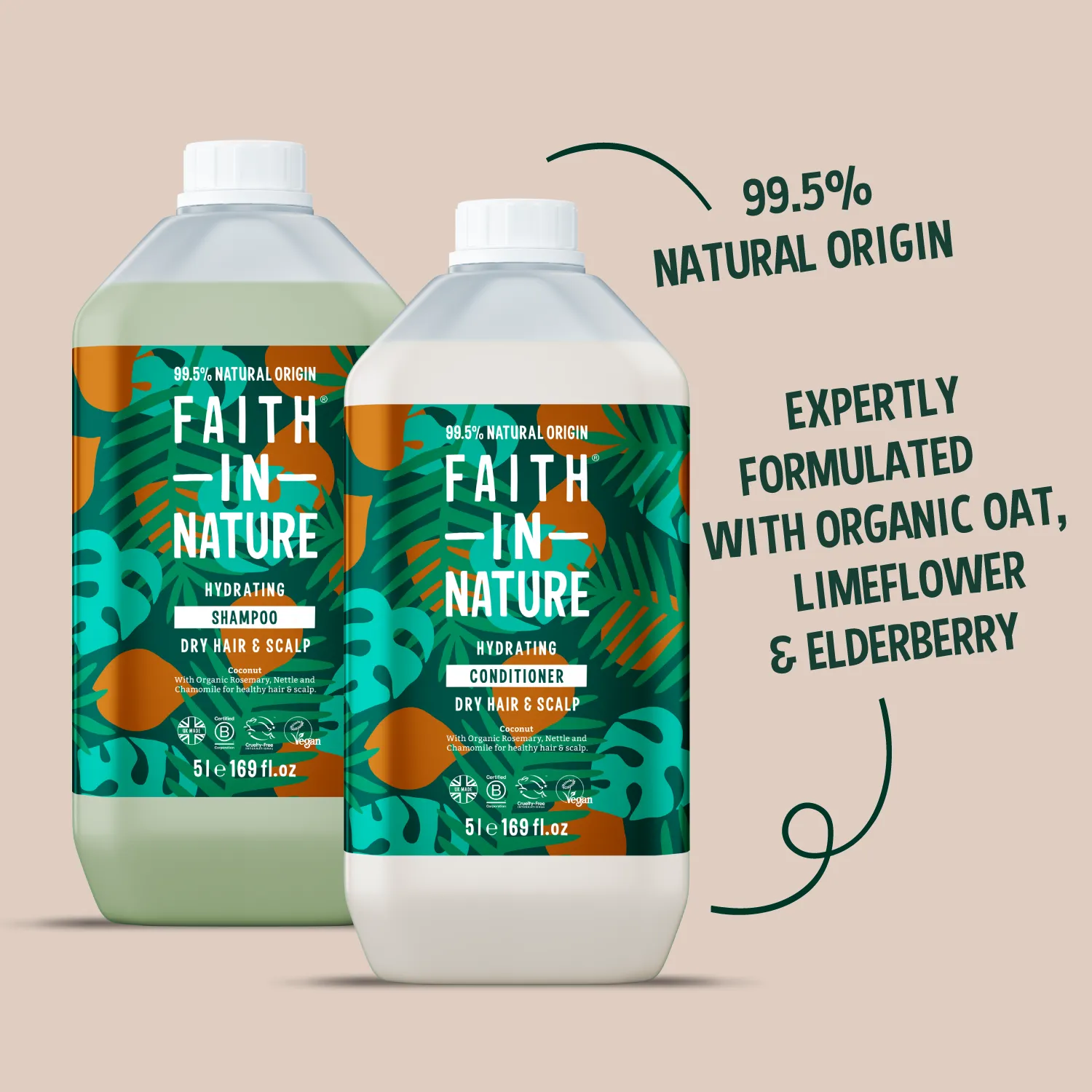 Faith in Nature Coconut shampoo conditioner set 2x5L droog haar