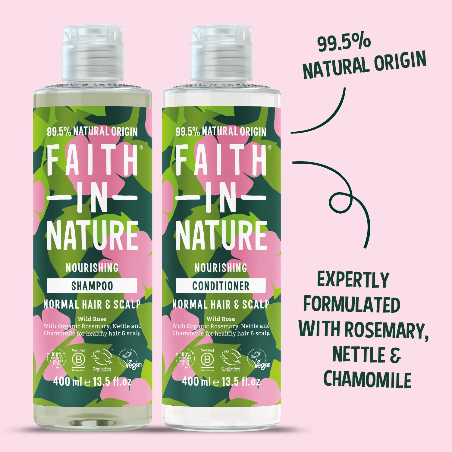 Faith in Nature Wild Rose shampoo conditioner set 2x400ml normaal