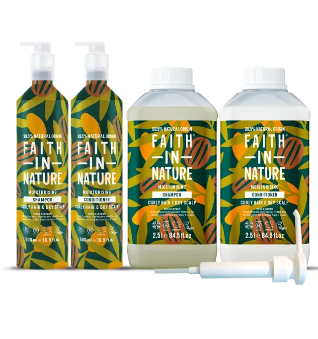 Faith in Nature Shea & Argan shampoo conditioner set aluminium krul