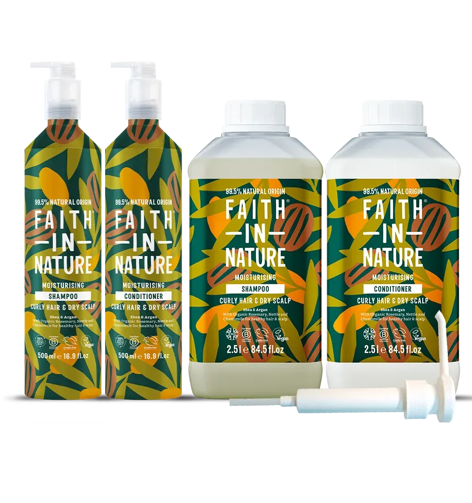 Faith in Nature Shea & Argan shampoo conditioner set aluminium krul