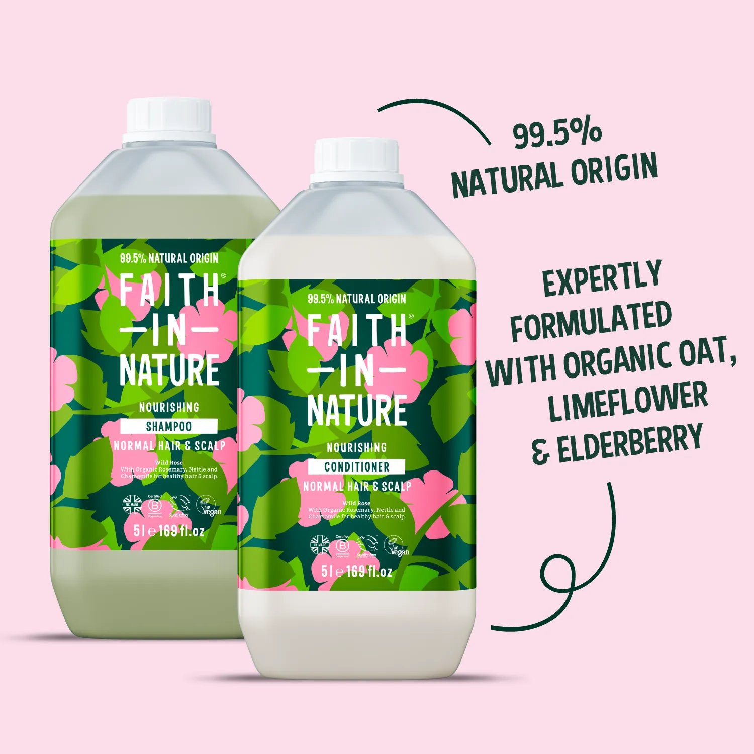 Faith in Nature Wild Rose shampoo conditioner set 5L