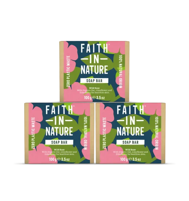 Faith in Nature Wild Rose zeepblok 3x rozengeur droge huid