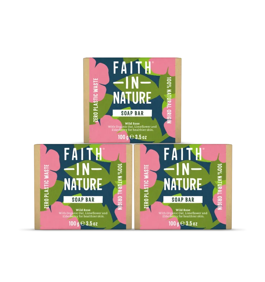 Faith in Nature Wild Rose zeepblok 3x rozengeur droge huid