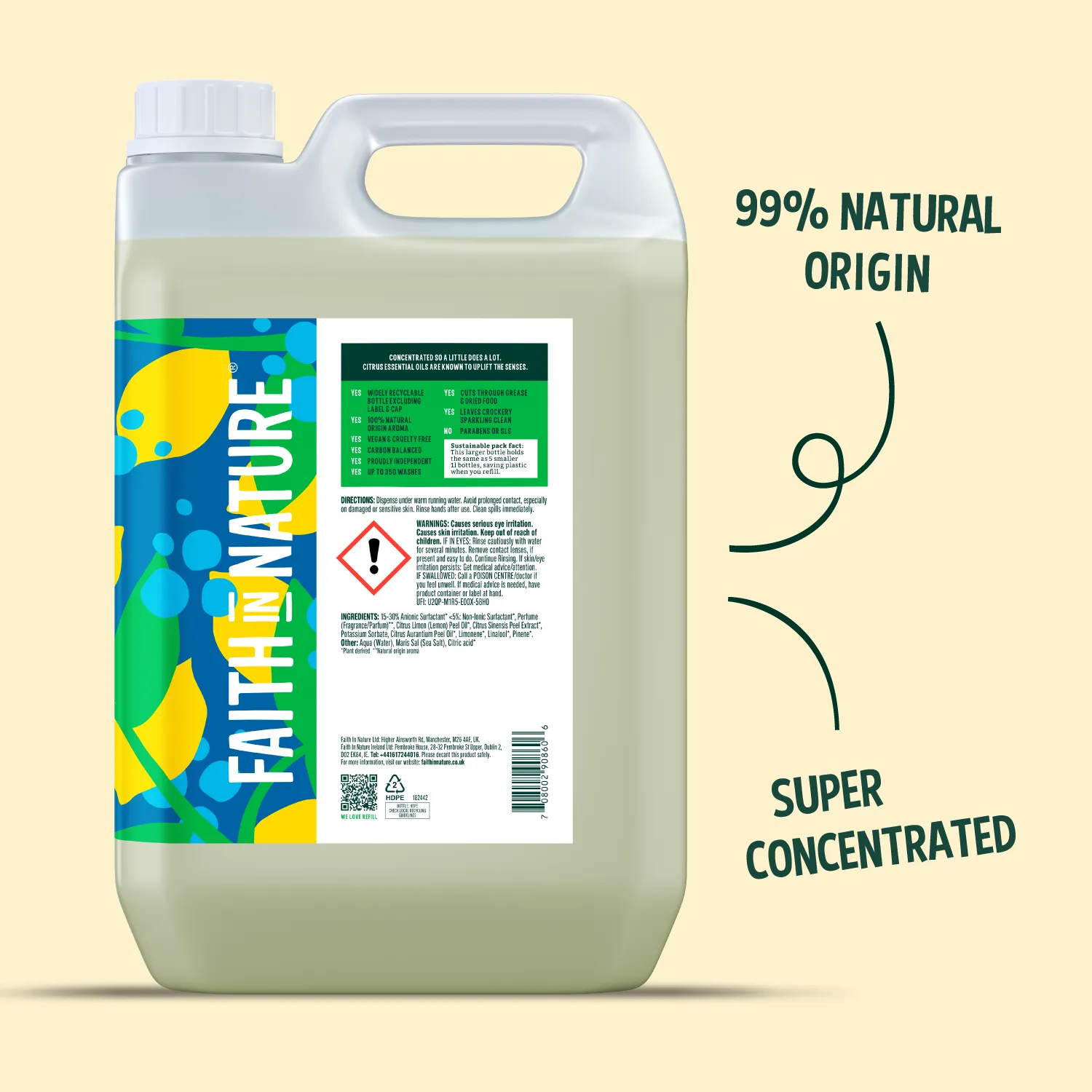 Faith in Nature Lemon afwasmiddel 5L citroen navulling