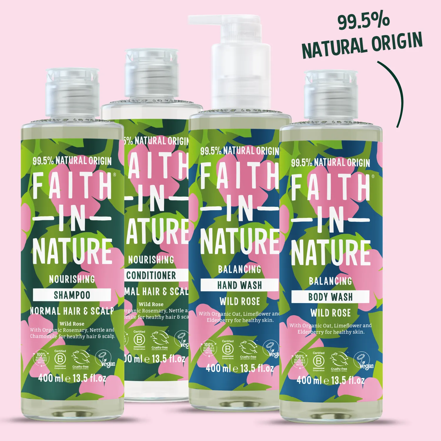 Faith in Nature Wild Rose haar & body set 4x400ml roos