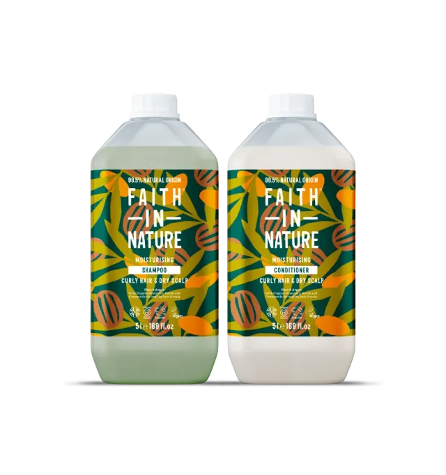 Faith in Nature Shea & Argan shampoo set 5L krul navulling