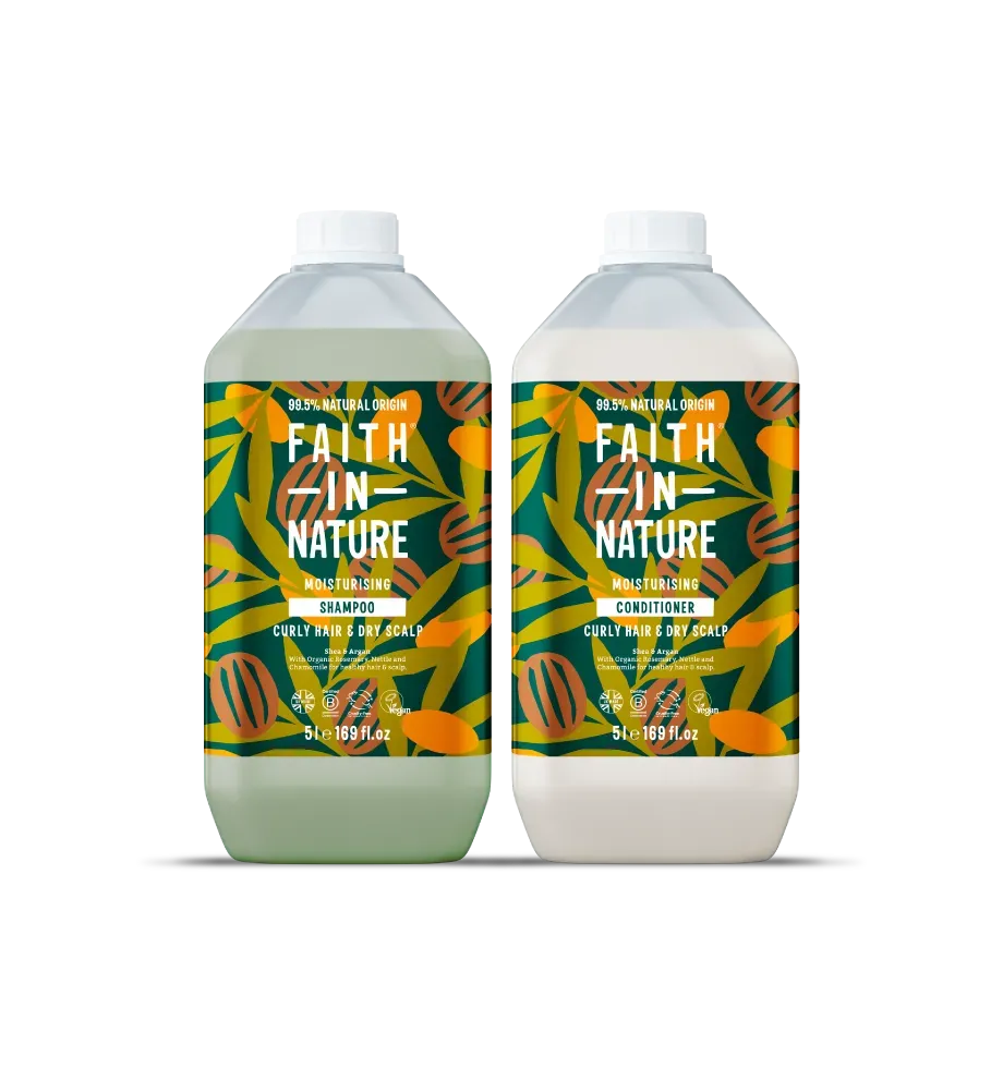 Faith in Nature Shea & Argan shampoo set 5L krul navulling