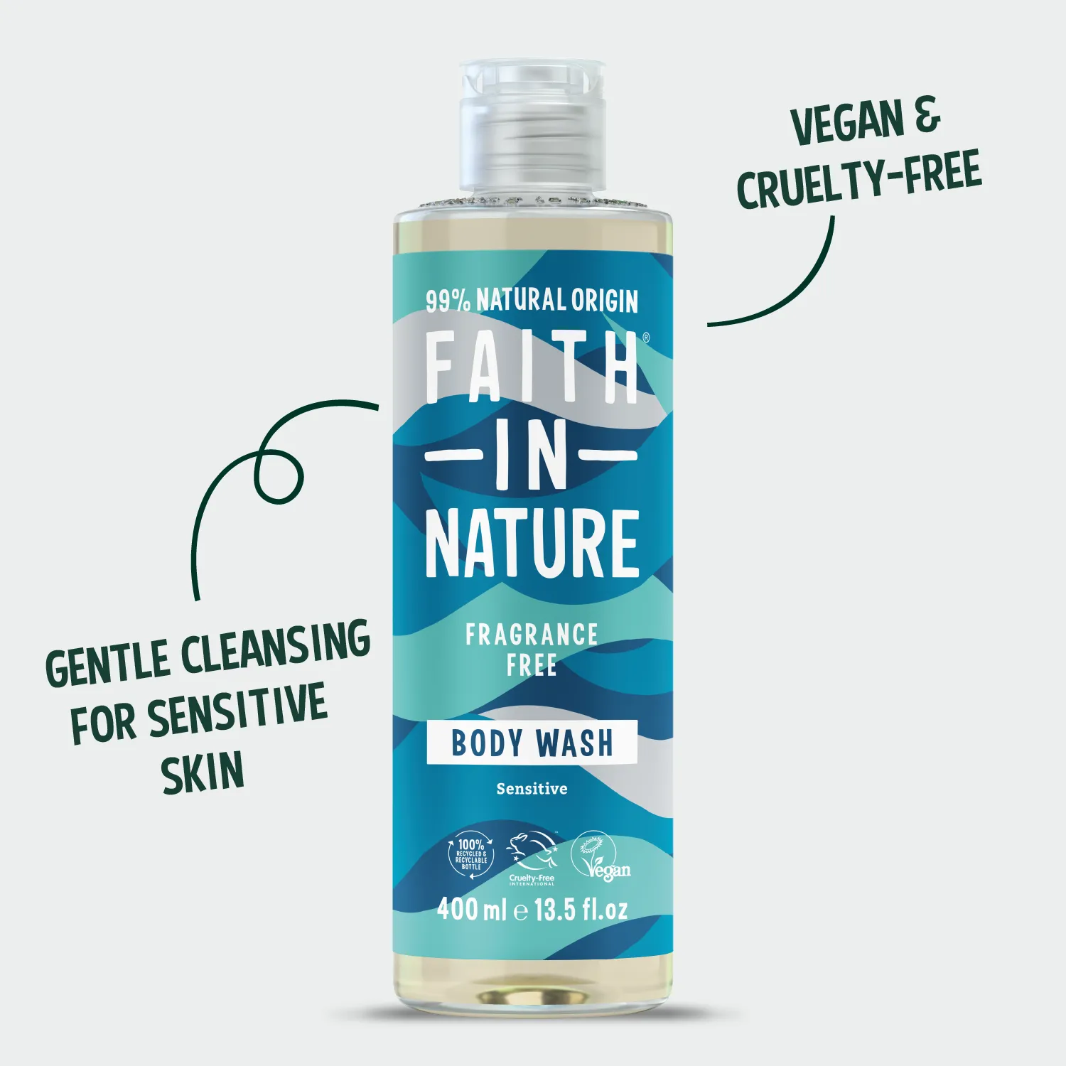 Faith in Nature Fragrance Free bodywash 400ml gevoelige huid
