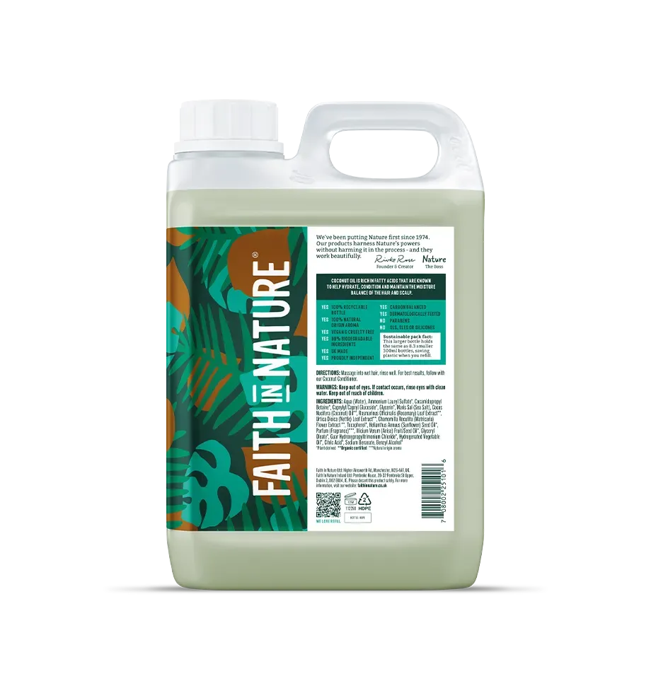 Faith in Nature Coconut shampoo 2.5L droog haar navulling