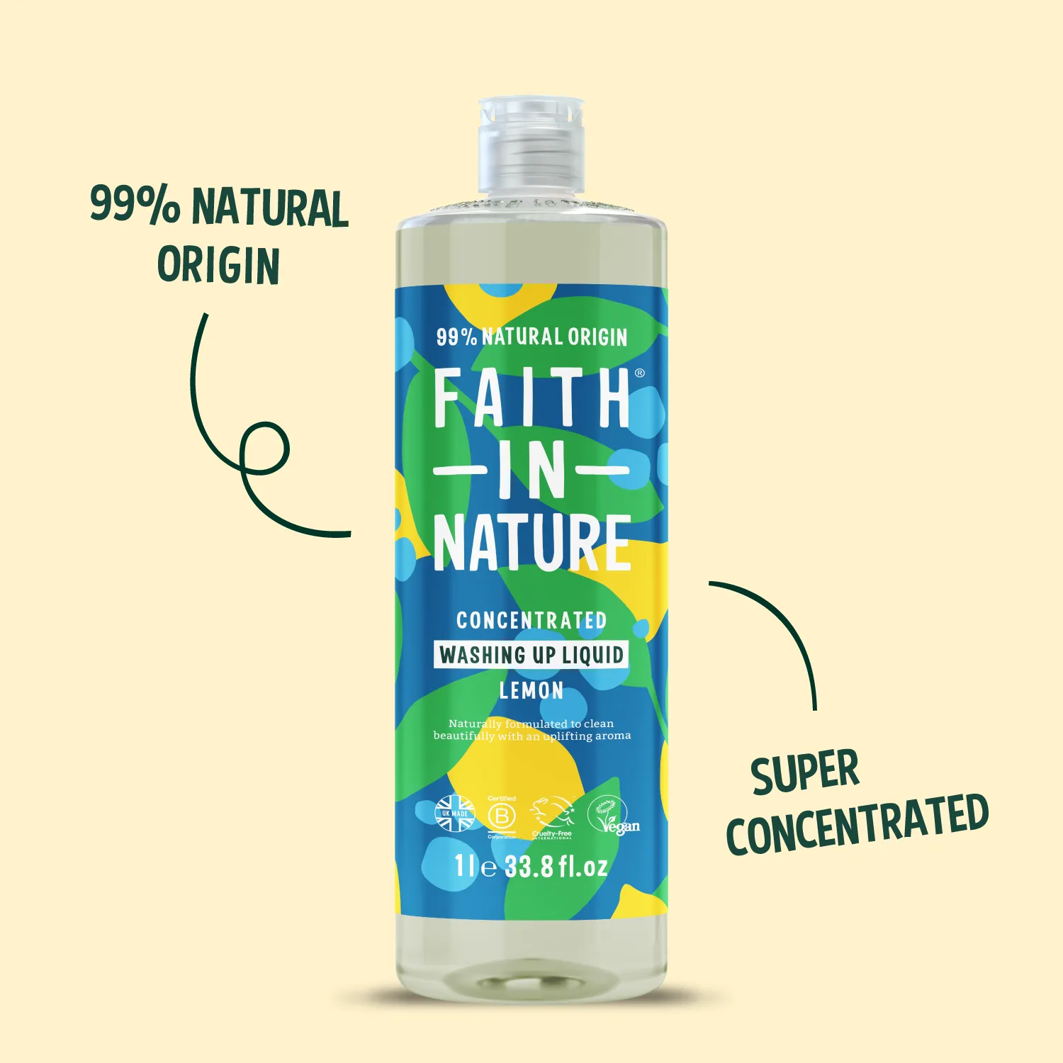 Faith in Nature Lemon afwasmiddel 1L citroen ontvetter