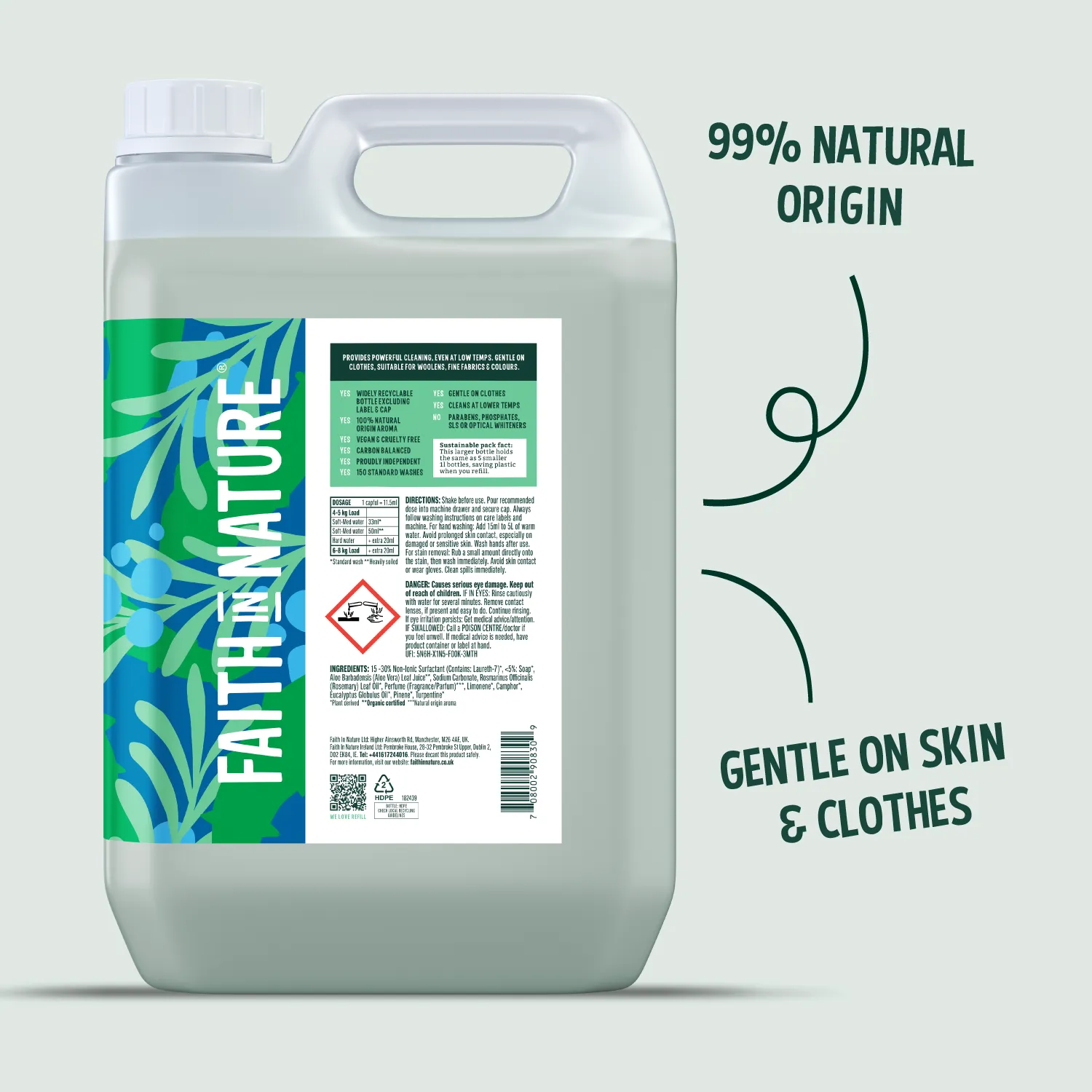 Faith in Nature Aloe Vera & Rosemary wasmiddel 5L navul mild