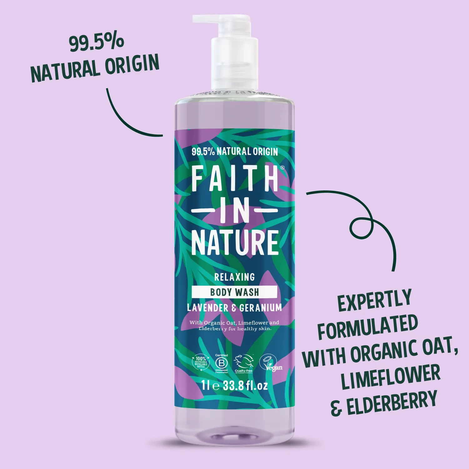 Faith in Nature Lavender & Geranium douchegel 1L kalmerend