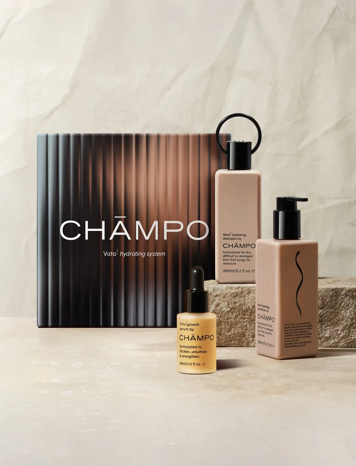 Chāmpo Vata Hydrating System giftset droog haar 3-stappen